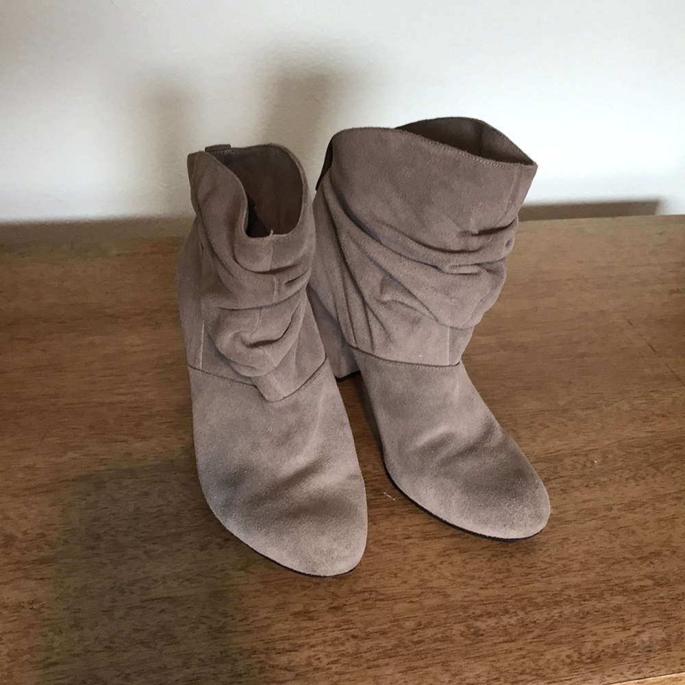 BCBG gray suede stacked heel booties-size 8B/38 - Picture 1 of 7